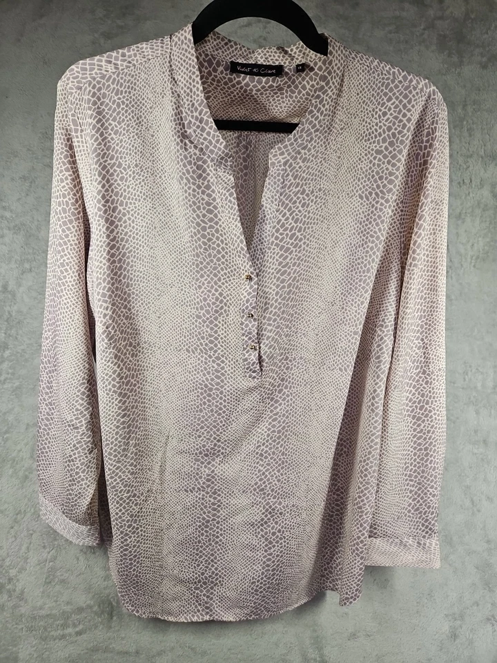 Violet Claire Women Sheer Blouse Long Sleeve Snakeprint Print Violet Ivory Sz 1X - Image 2 of 4