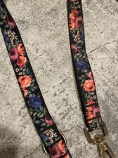 Large Floral Dog Leash black dog leash with roses, gold hardware
