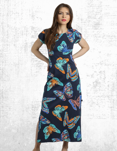 Ex Weird Fish Women’s Mirren Organic Cotton Maxi Dress in Dark Blue - Picture 2 of 7