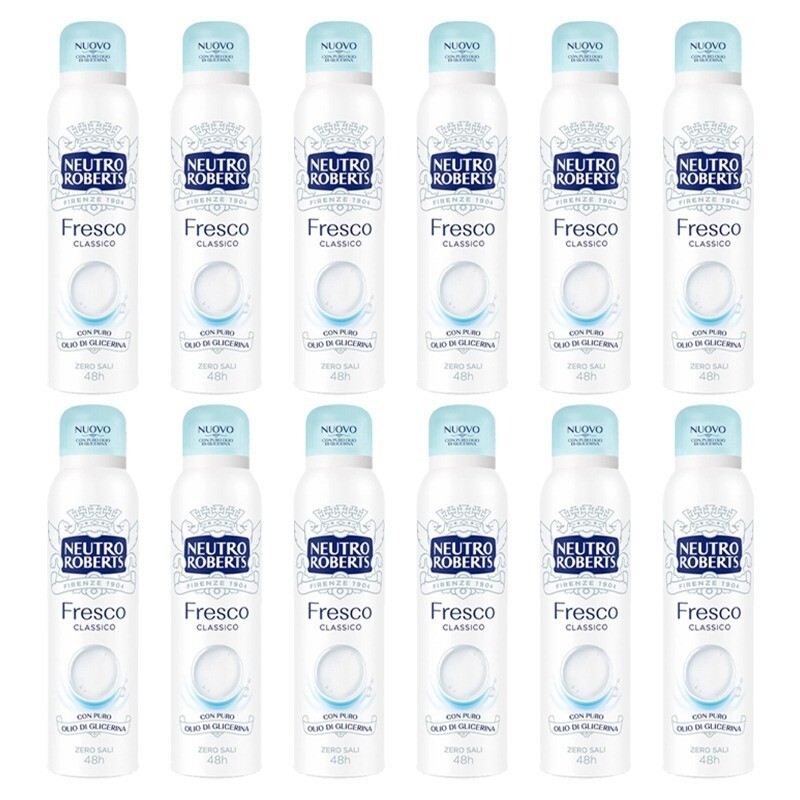 12pz NEUTRO ROBERTS FRESCO Deodorante spray con olio di glicerina 150ml