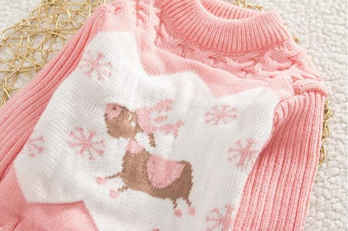 Girl Kids Toddler Deer Knitted Sweater Pullover Jumpers Winter Baby Cardigan Top - Picture 6 of 13