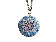 Round Enamel Painted Locket Pendant Necklace On 30" Chain New