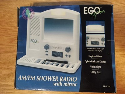 EGO System AM/FM Shower Radio with Mirror SR-02M  Fog- Free Slash Resistant...