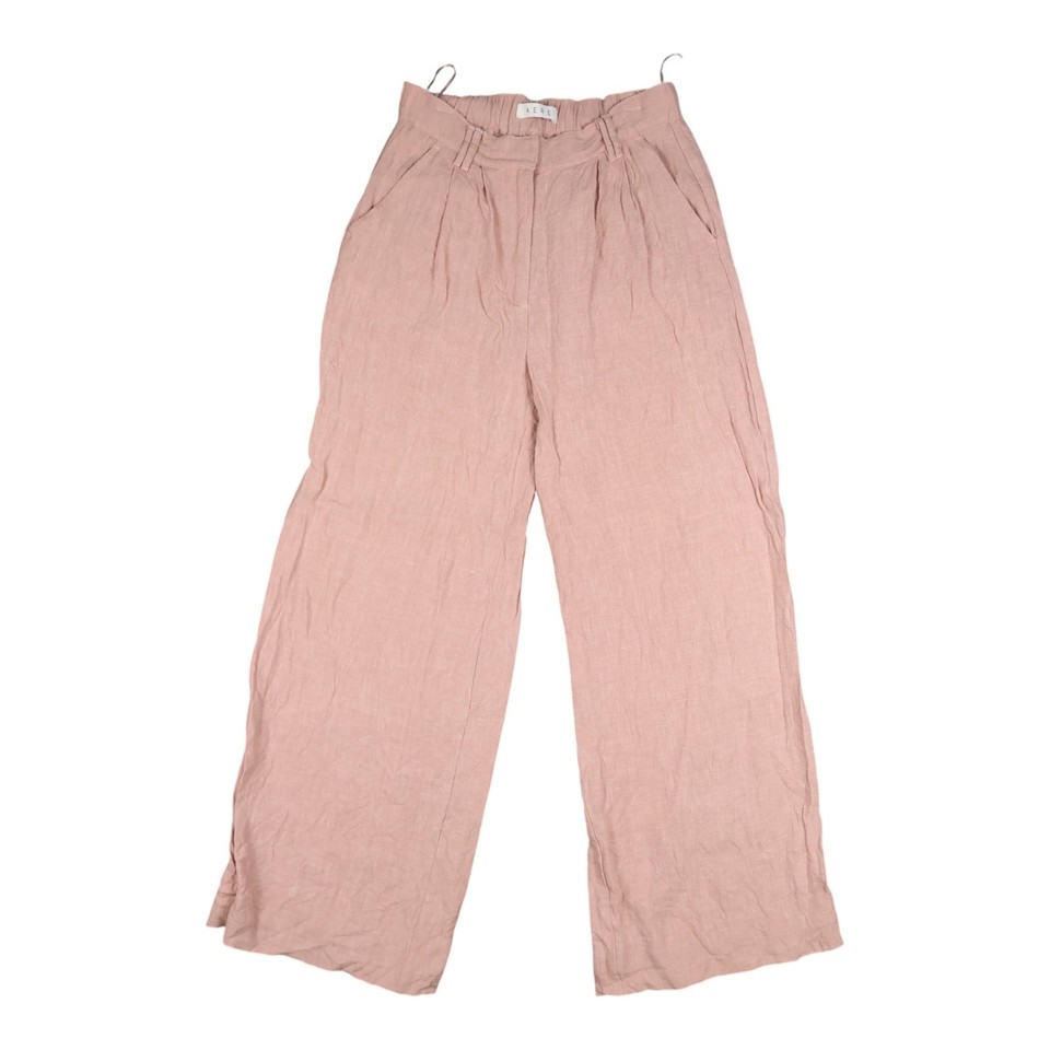 AERE Pants Womens 25 Pink linen pleated relaxed wide leg trouser Size 25x26