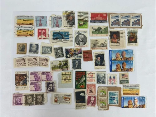 US & Canadian Vintage Postage Stamps, Lot Of About 50 Used