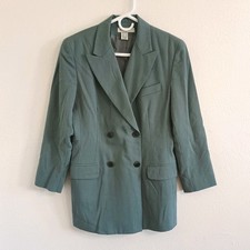 Vintage Ann Taylor USA 100 Wool Double Breasted Blazer Blue Green Size 4