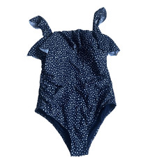 Kona Sol One Piece Swimsuit Women sz 14 Blue Polka Dot Padded Ruffle Straps NWT