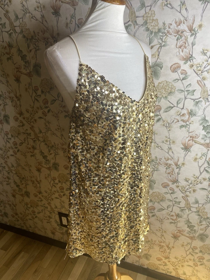 Lulu’s Force of Fashion Gold Backless Sequin Mini Dress Medium Gold Size XL - Image 2 of 4