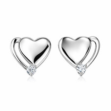 14K White or Yellow Gold Heart Shape CZ Stud Earrings