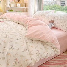 Floral Duvet Cover Full Size Girls Pink White Botanical Flower Coquette Beddi...