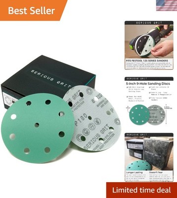 5-Inch 9-Hole 180 Grit Sandpaper Discs - Perfect for Festool Sanders - 50 Pack