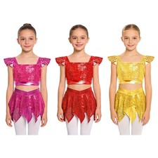 Kids Girls Crop Top Cutout Dress Leotard Dancewear Outfit Costume Dress Up Rave