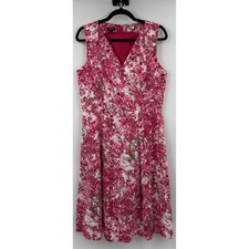 Talbots Floral 100% Linen Lined Sleeveless Dress Sz 8 Pink Garden Cottagecore