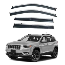 4pcs Smoke Tint with Chrome Trim Outside Mount Tape On/Clip On Style PVC Sun 