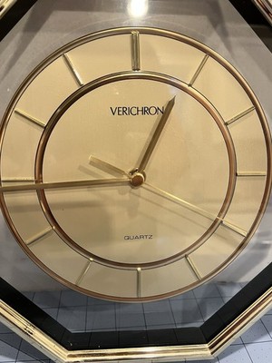 WALL HEXAGON SHAPE VERICHRON CLOCK GOLD VINTAGE 90's JAPAN RETRO