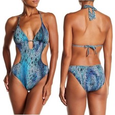 NWOT PilyQ S IKat Monokini Claire 1PC Swimsuit Blue 98511