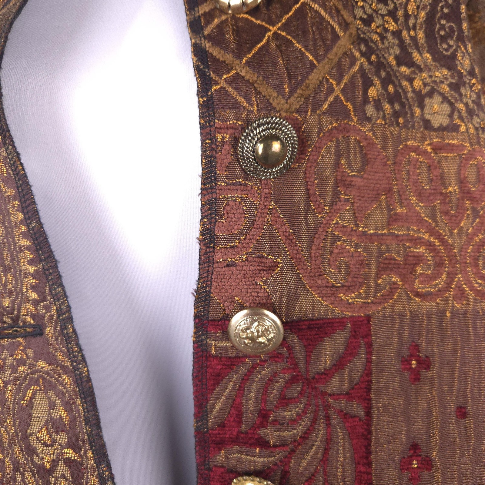 Patchwork Tapestry Jacket Womens Large Brown Red … - image 3