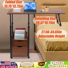 Overbed Laptop Table Desk Bed Table Folding Overbed Writing Table & Wheel Drawer