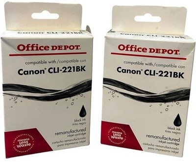 2 packs - Office Max Black Ink Cartridges compatible w/Canon CLI-221BK