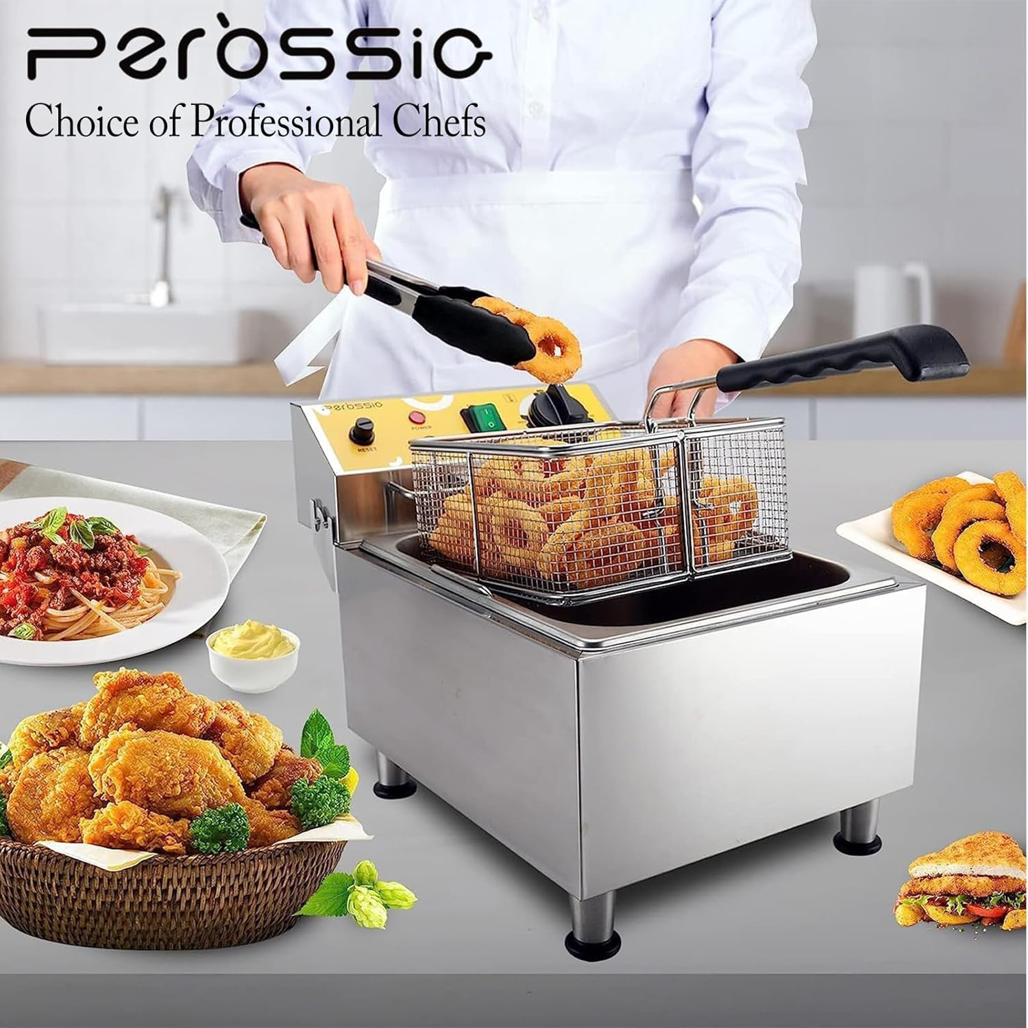 Large Deep Fryer with Basket and Lid 10L(10.6Qt), 304SS Electric Deep Fryer for