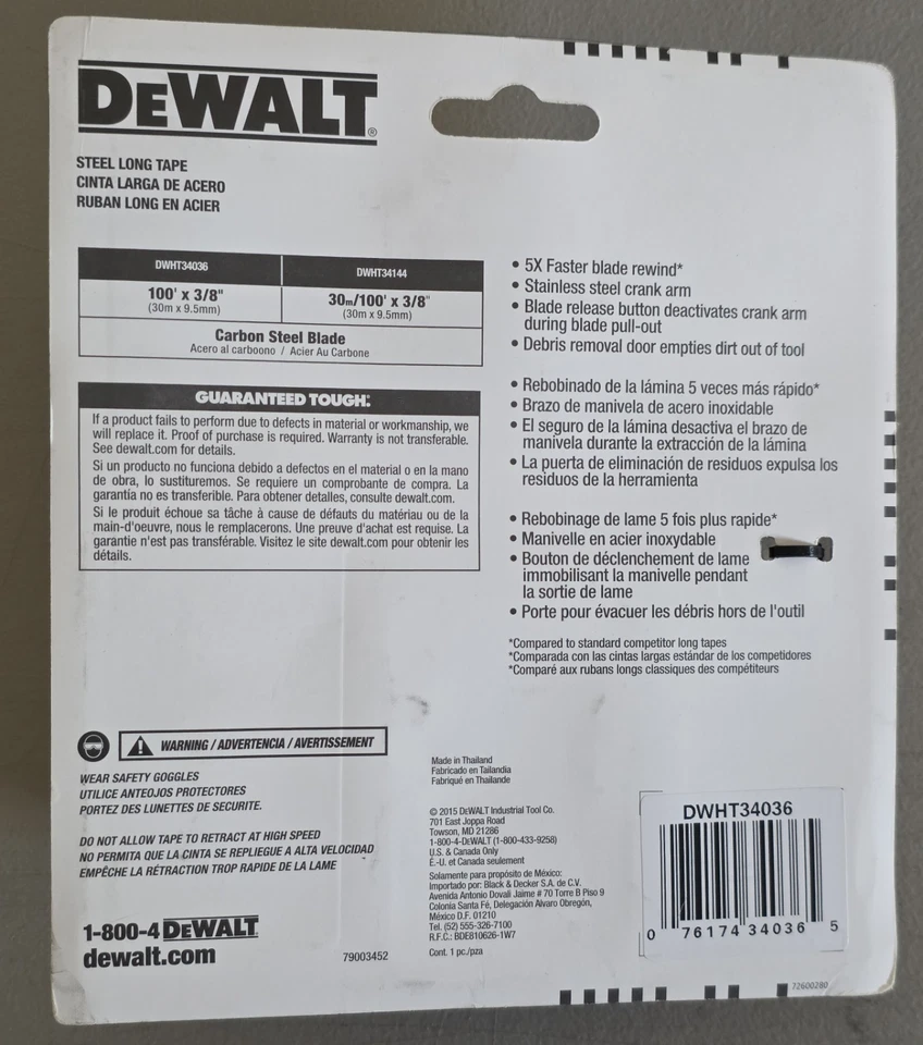 DeWalt DWHT34036L 100 ft. Closed Case Steel Long Tape, Blade-Release Button - Image 2 of 2