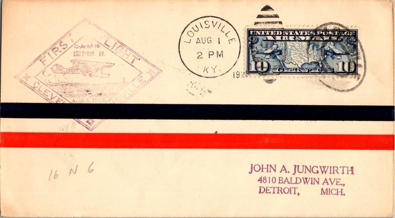 Continental Airlines First Louisville Kentucky - Cleveland Ohio - 1928