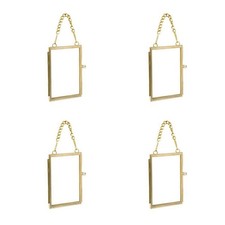 4PCS Glass Frame for Pressed Flowers, 2x3 Inch Brass Hanging Photo Frame Doub...
