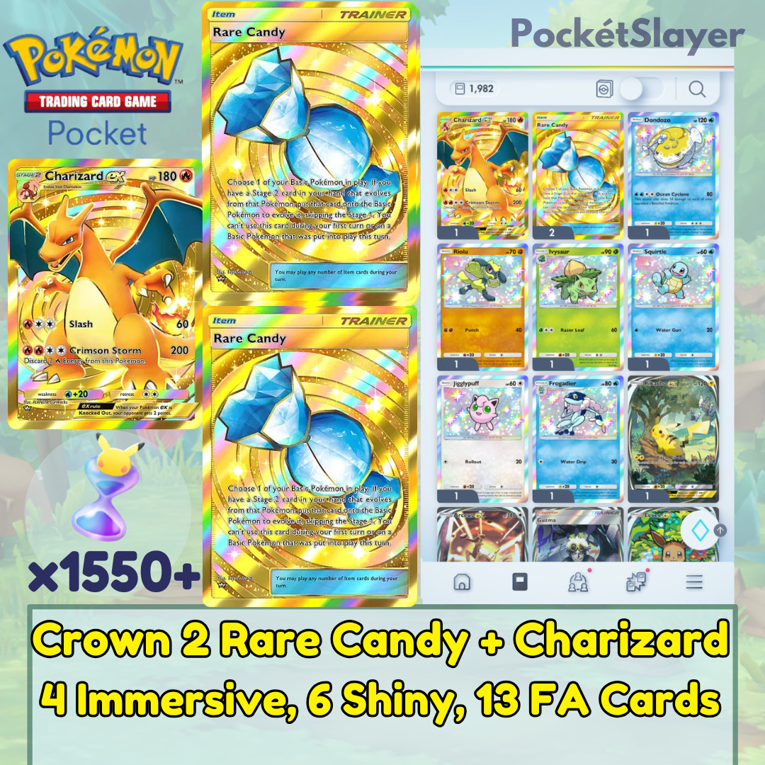Pokemon TCG (Trading Card Game) Pocket 3 Crown Charizard + 2 Rare Candy 1550+ HG