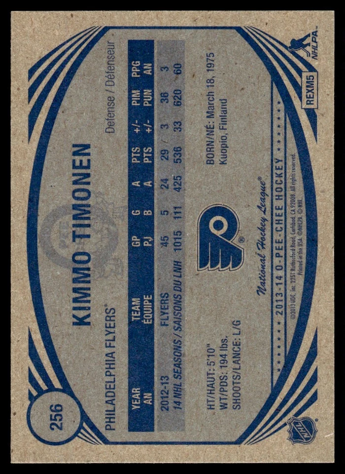2013-14 O-Pee-Chee Retro Kimmo Timonen Philadelphia Flyers #256 - Image 2 of 2