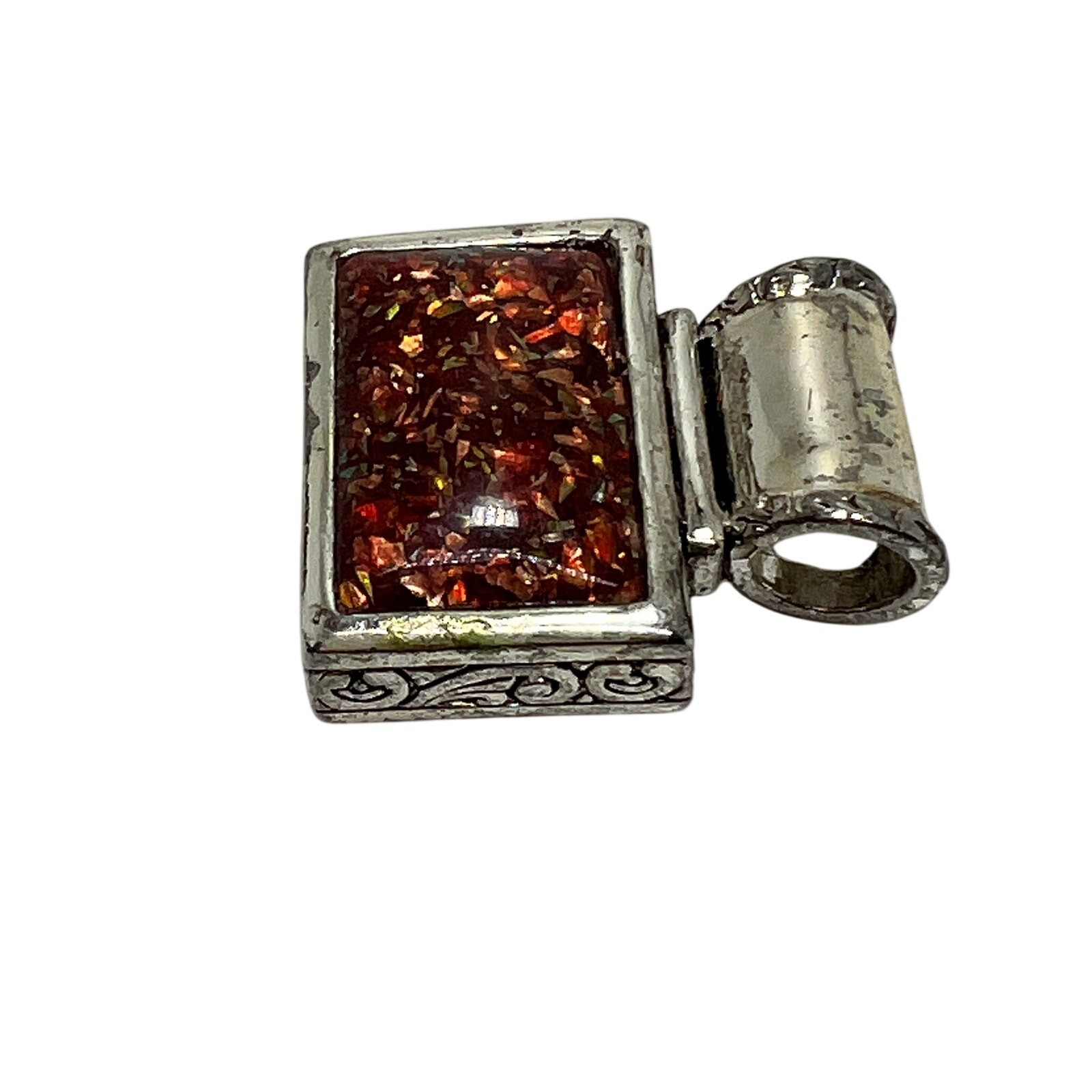 ARTISAN Rectangular Pendant Silver Tone Amber Res… - image 3