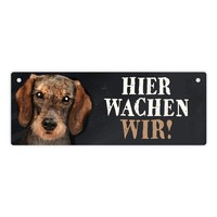 Metallschild Mit Dackel Motiv Und Spruch: Hier Wachen Wir! TüRschild
