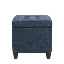 Square Tufted Storage Ottoman - Textured Navy, Small