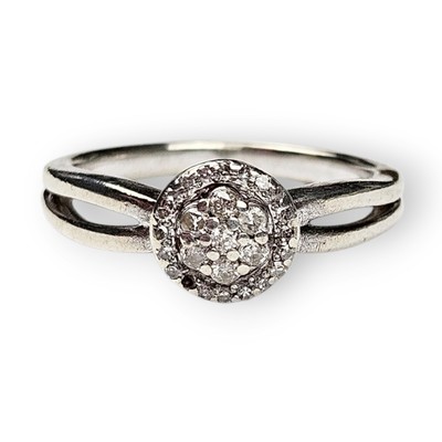 Genuine Diamond Sterling Flower Ring Split Shank 925 Silver JWBR Size 6.75 FLAW 