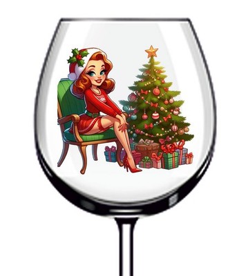12x bunte Weihnachten Pin Up Girl Vinyl Aufkleber Abziehbild Becher Weinglas Becher