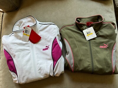 NEW NWT Womens Puma Agile Classic Logo Track Jacket Size M Med Olive Pink White