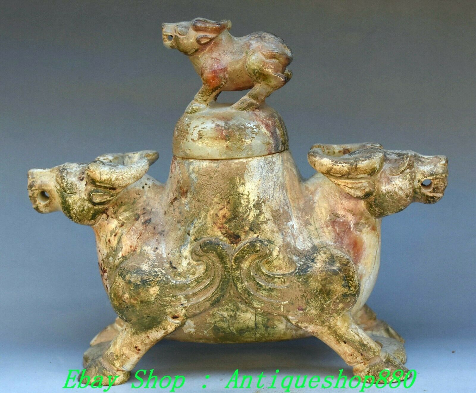 Old China Natural Hetian Jade Fengshui Cow All stores are sold Cattle Ox Incen Beast Choice