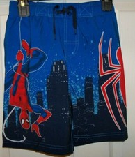 Spiderman Blue Swim Suit Trunks Board Shorts Boys Size 6 / 7 NWT