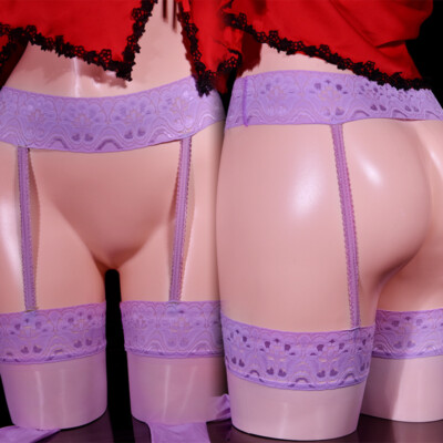 Lace Glossy Oil Shiny Sheer W/Garter Thigh Stockings Belt Slim Hosiery Pantyhose