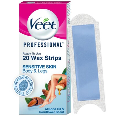 Veet Professional Waxing Strips Kit For Sensitive Skin, 20 Strips