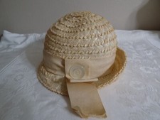 Vintage Valerie Modes natural straw bucket hat grosgrain ribbon button 7 1/4