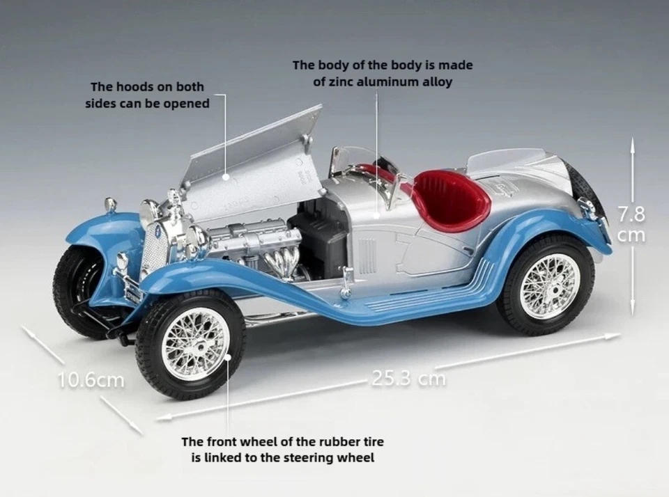 Escala 1:18 1932 Alfa Romeo 8C 2300 Spider Touring Car Modelo Juguetes Adorno REGALO Foto 3 de 4