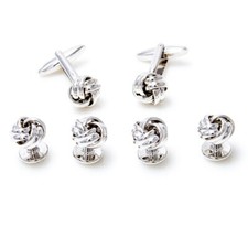 Silver Knot Cufflinks & Studs Set 2 cufflinks & 4 shirt studs bulk pack TUXEDO