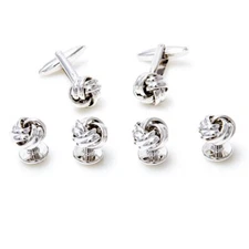 MRCUFF Silver Knot Cufflinks & Studs Set 2 cufflinks and 4 shirt studs bulk pack