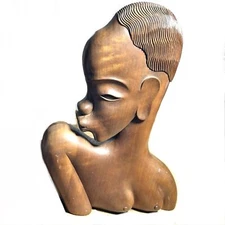 Vintage Art Deco Woman Wooden Sculpture 1945 Sculptor Karl Hagenauer Style