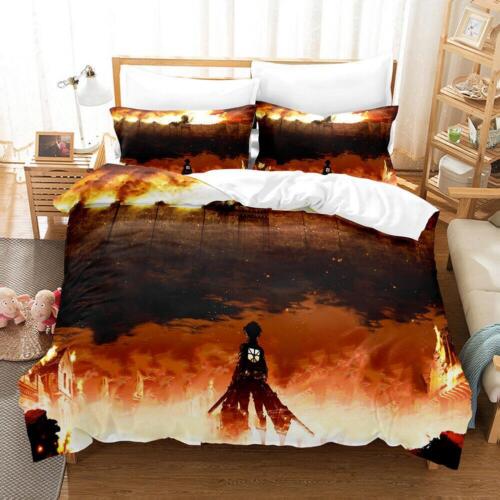 Attack On Titan Boy Anime Quilt Duvet Cover Set Bed Linen California King Queen - Picture 1 of 2