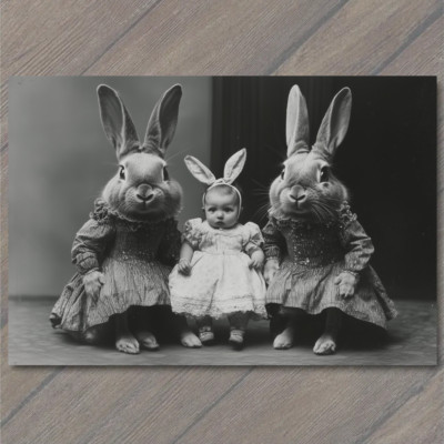 STICKER Surreal Bunnies Baby Holding Victorian Odd Fantasy Creepy Weird Rabbit