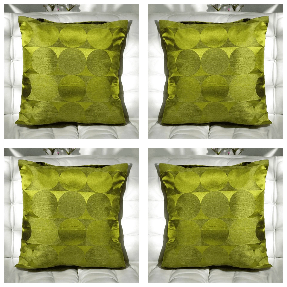 Set of 4 Green Cushions Covers 18x18" 45x45 Cm Circles Sofa Home Decorative Zip - Image 3 of 4