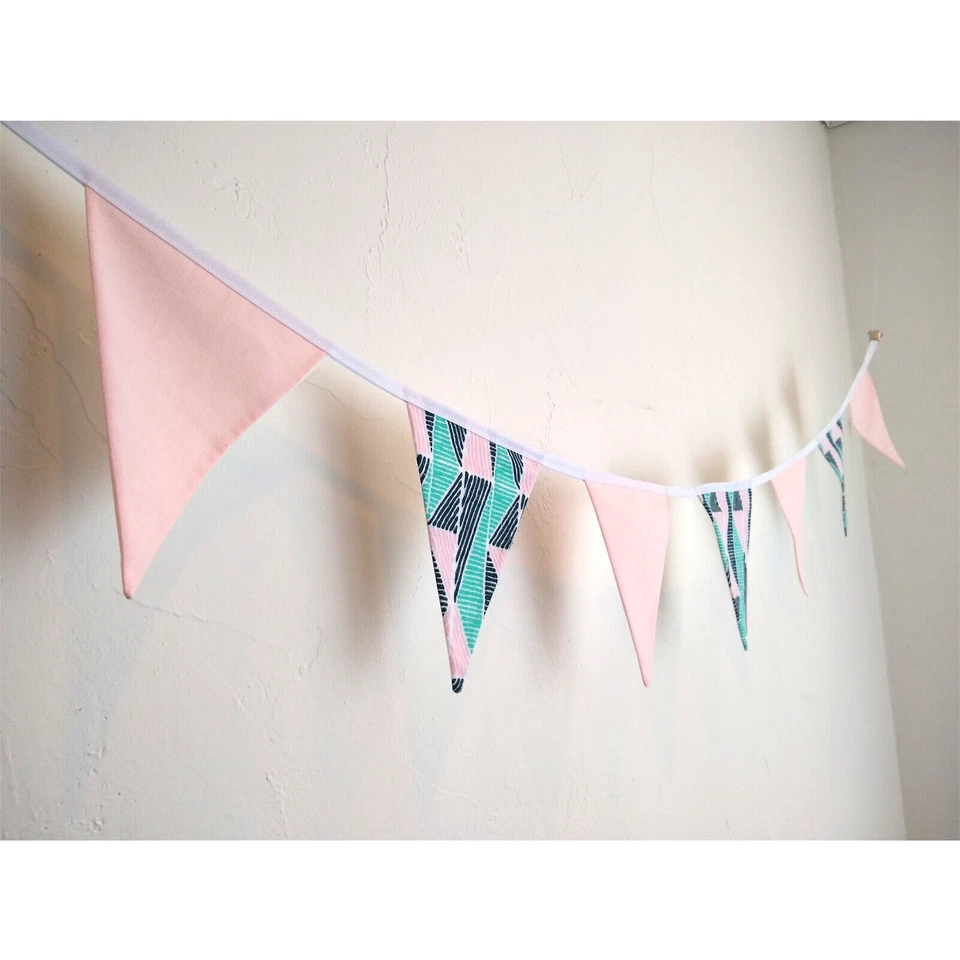 Pink Teal FLAG BUNTING Cotton - 2 Yards / 8 Flags Nursery Party Baby Photo Boho - Image 3 of 4
