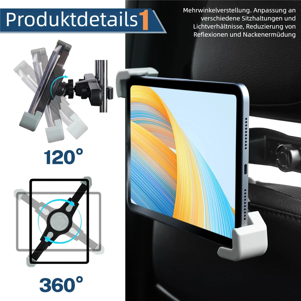 Auto Tablet Halterung KFZ Kopfstütze Halter für iPad Samsung (7 - 11 Zoll) - Bild 4 von 4