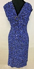 Chaps Women's Blue Black White V-Neck Sleeveless Stretch Dress Size M